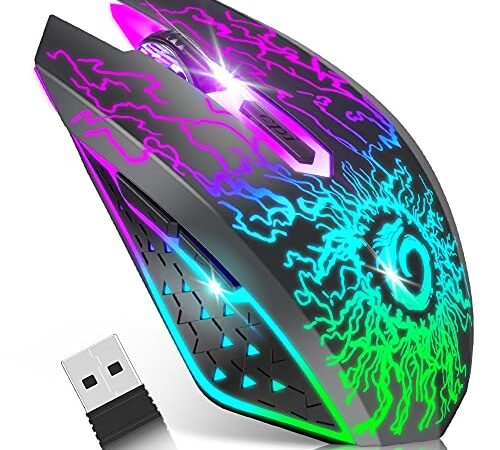 VersionTECH. Wireless Gaming Mouse Rechargeable Computer Mouse Mice Souris with Colorful LED Lights Silent Click 2.4G USB Nano Receiver 3 Level DPI for PC Gamer Laptop Desktop Chromebook Mac