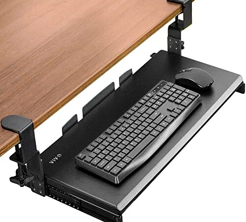 VIVO Large Height Adjustable Under Desk Keyboard Tray, C-clamp Mount System, 27 (33 Including Clamps) x 11 inch Slide-Out Platform Computer Drawer for Typing, Black, MOUNT-KB05HB