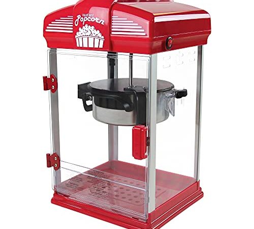 West Bend 82515 Hot Oil Theater Style Popcorn Popper Machine Offers Nonstick Kettle Fast and Durable with Easy Clean Up, 4-Ounce, Red