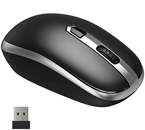 Wireless Mouse, JUKSTG 2.4G Portable Ergonomic Mouse with USB Nano Receiver, 3 Adjustable DPI Levels, Computer Cordless Mouse, Super Energy Saving, for Laptop, PC, Windows, Mac, Black+Silver