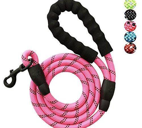 YSNJXL 5' Strong Dog Leash for Medium Large Dogs Heavy Duty Rope with Reflective Threads Padded Handle for Big Dogs Puppy, Pink