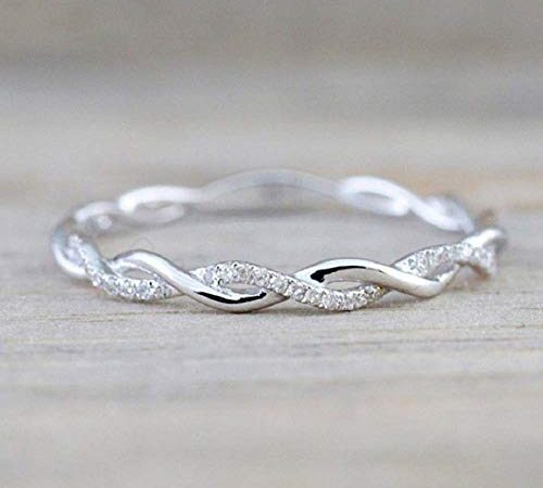 Yuren Twist Ring for Women Fashion 925 Sterling Silver Stack Twisted Ring Cubic Zirconia Diamond Ring Wedding Party Women Jewelry Size 6-10 (Size 6)