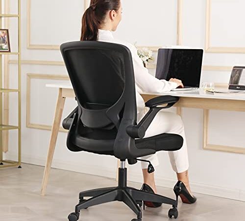 Ergonomic Office Chair, KERDOM Breathable Mesh Desk Chair, Lumbar Support Computer Chair with Wheels and Flip-up Arms, Swivel Task Chair, Adjustable Height Home Gaming Chair (Black, 9060)