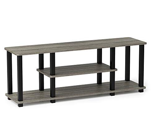 Furinno 18027GYW/BK Turn-S Entertainment TV Stand with Square Tube, French Oak Grey/Black