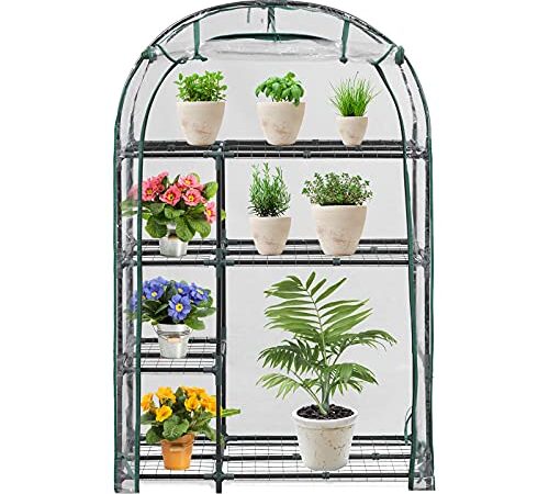 Joyside Mini Greenhouse-4-Tier Indoor Outdoor Greenhouse for Outdoor Sturdy Portable Shelves-Grow Mushroom Grow Kit for Plants, Seedlings, Herbs, or Flowers Gardening Rack, White