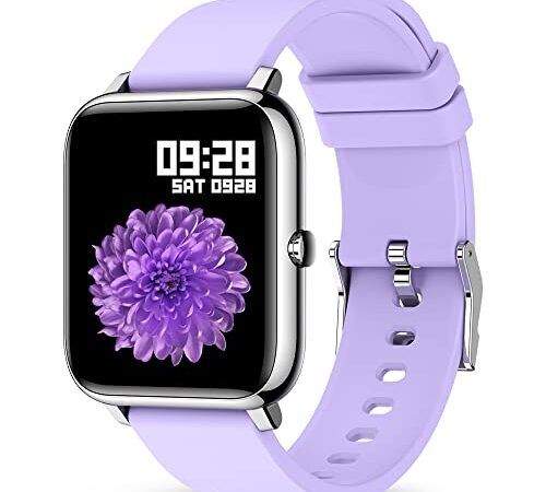 KALINCO Smart Watch, Fitness Tracker with Heart Rate Monitor, Blood Pressure, Blood Oxygen Tracking, 1.4 Inch Touch Screen Smartwatch Fitness Watch for Women Men Compatible with Android iPhone iOS (Purple)