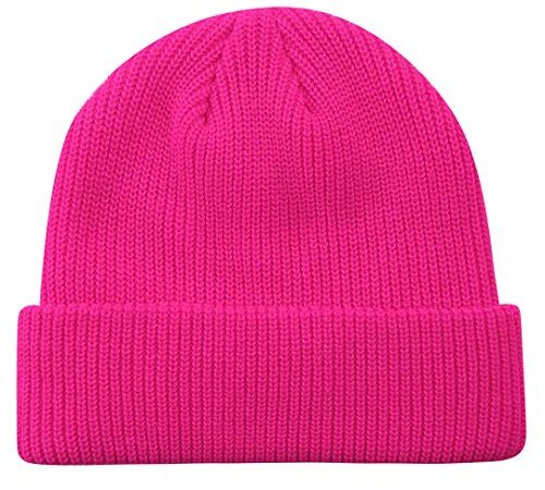 MaxNova Slouchy Beanie Hats Winter Knitted Caps Soft Warm Ski Hat Unisex, Neon Hot Pink, One Size