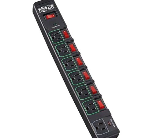 TRIPP LITE 7 Outlet Surge Protector Power Strip, 6' Cord, Black, TLP76MSGB