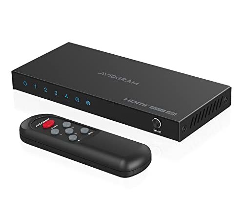 HDMI Switch 4K 60Hz, AVIDGRAM HDMI 2.0 Switcher 4 in 1 Out, 4 Port HDMI Selector Box with IR Remote Control Support HDCP 2.2 HDR10 3D 18Gbps for Xbox PS4 Roku HDTV Monitor