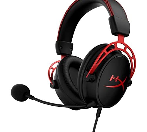 HyperX Cloud Alpha - Gaming Headset, Dual Chamber Drivers, Legendary Comfort, Aluminum Frame, Detachable Microphone, Works on PC, PS4, PS5, Xbox One, Xbox Series X|S, Nintendo Switch and Mobile – Red