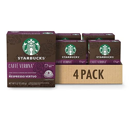 Starbucks By Nespresso Caffè Verona Coffee Pods, Dark Roast, Nespresso Vertuo Line Compatible Capsules, 4 X 8 Coffee Pods, 32 Count