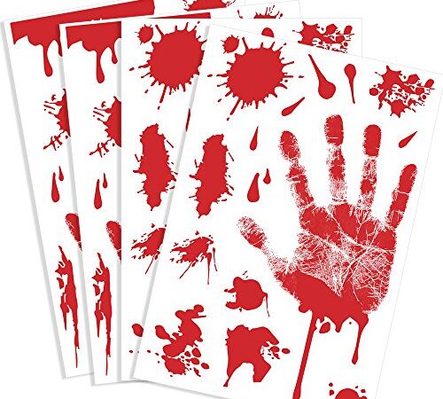 TUPARKA 4 Pcs Bloody Handprint Clings Horror PVC Stickers Decals for Halloween Decorations