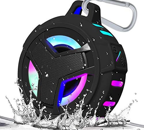 EBODA Bluetooth Shower Speaker, Portable Bluetooth Speakers, IP67 Waterproof Outdoor Speaker Wireless with LED Light, Floating, 2000mAh, True Wireless Stereo for Pool, Kayak, Bike, Golf, Gifts -Black