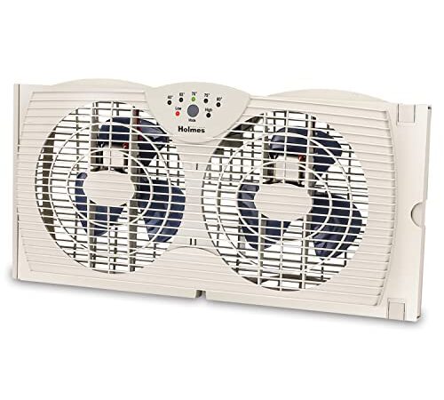 HOLMES Dual Blade Digital Window Fan with Programmable Thermostat Control, White, One Size