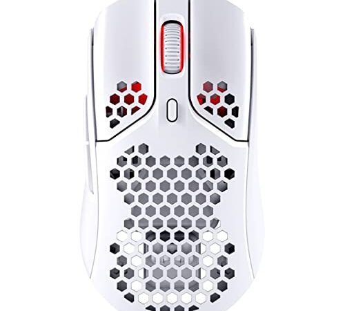 HyperX Pulsefire Haste – Wireless Gaming Mouse – Ultra Lightweight, 62g, 100 Hour Battery Life, 2.4Ghz Wireless, Honeycomb Shell, Hex Design, Up to 16000 DPI, 6 Programmable Buttons – White, Standard