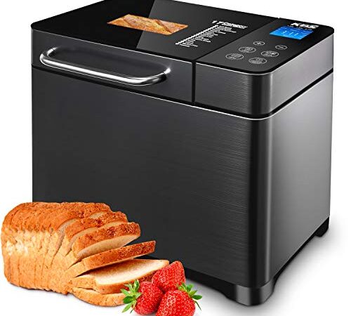 KBS 17-in-1 Bread Maker-Dual Heaters, 710W Bread Machine Stainless Steel-Gluten Free, Dough Maker, Jam, Yogurt PROG, Auto Nut Dispenser, Ceramic Pan & Touch Panel, 3 Loaf Sizes 3 Crust Colors, Recipes