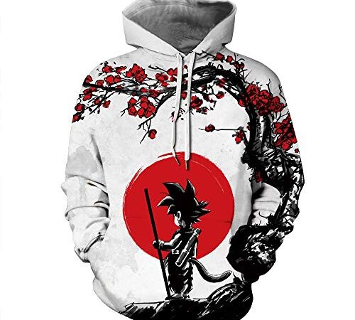 Leezeshaw Unisex Hoodies 3D Dragon Ball Z Goku Print Pullover Hoodie Sweatshirt with Kangaroo Pocket