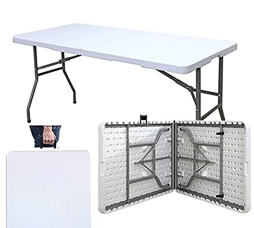 SogesHome 6ft Folding Picnic Table, 60 inch Utility Folding Table, Indoor Outdoor Plastic Picnic Party Dining Table (White)