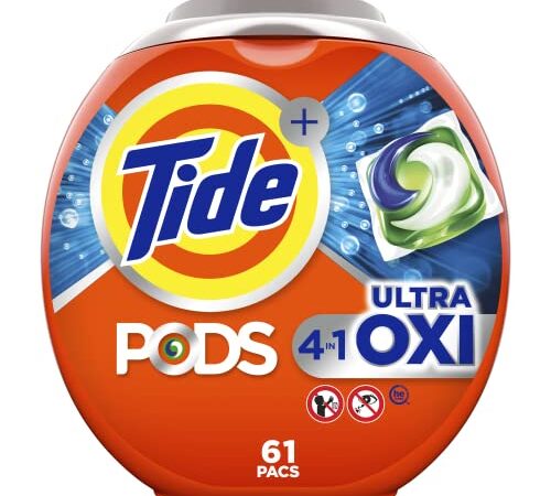 Tide PODS 4 in 1, Ultra Oxi, Laundry Detergent Liquid Pacs, 61 Count - Packaging May Vary