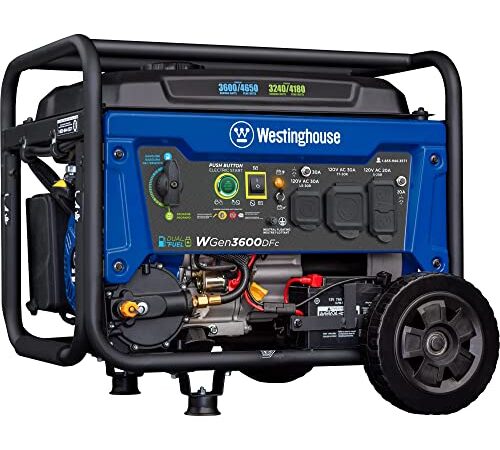 Westinghouse Outdoor Power Equipment 4650 Peak Watt Dual Fuel Portable Generator, Remote Electric Start with Auto Choke, RV Ready 30A Outlet, Gas & Propane Powered, CO Sensor, CARB Compliant