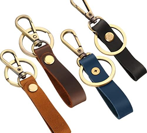 WILLBOND 4 Pieces Leather Valet Keychain Leather Key Chain with Belt Loop Clip for Keys, Multicoloured, One Size