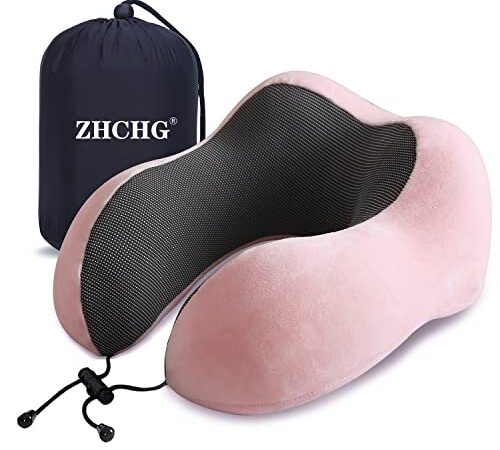 ZHCHG Travel Pillow, Best Memory Foam Neck Pillow for Airplane, Head Support Comfortable Pillow for Sleeping Rest, Train, Car & Home Use