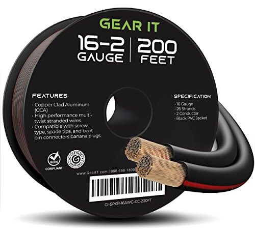 16AWG Speaker Wire, GearIT Pro Series 16 Gauge Speaker Wire Cable (200 Feet / 60.96 Meters) Great Use for Home Theater Speakers and Car Speakers, Black