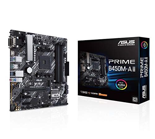 ASUS Prime B450M-A II AMD AM4 (3rd/2nd/1st Gen Ryzen) Micro ATX Motherboard (128GB DDR4, 4400 O.C.), NVMe, HDMI 2.0b/DVI/D-Sub, USB 3.2 Gen 2, BIOS Flashback, and Aura Sync