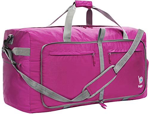 Bago Travel Duffel Bags for Traveling Women & Men- Foldable Weekender Bag - 80L 27" Large Duffle Bag for Travel & Camping Bag - Packable Lightweight Overnight Luggage Bag (Pink)