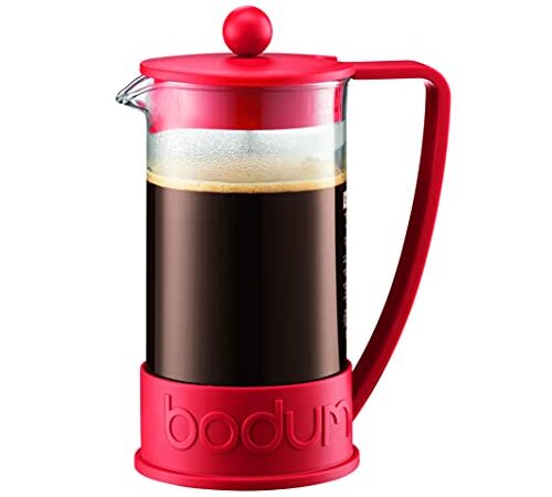 Bodum Brazil French Press Coffee Maker with Borosilicate Glass Carafe, 34 Ounce, Warm Red