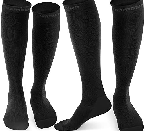 CAMBIVO 2 Pairs Compression Socks for Men and Women(20-30 mmHg), Compression Stocking for Swelling, Nurse, Flight (Black, SM)