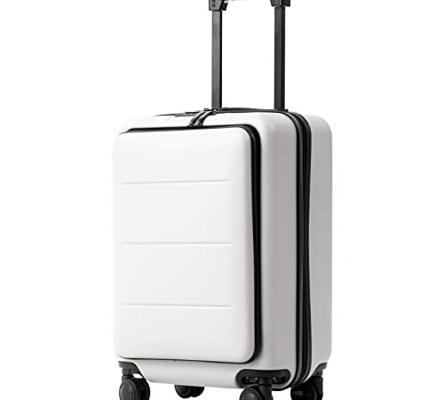 COOLIFE Luggage Suitcase Piece Set Carry On ABS+PC Spinner Trolley with Pocket Compartment Weekend Bag (White, 20in(Carry on))