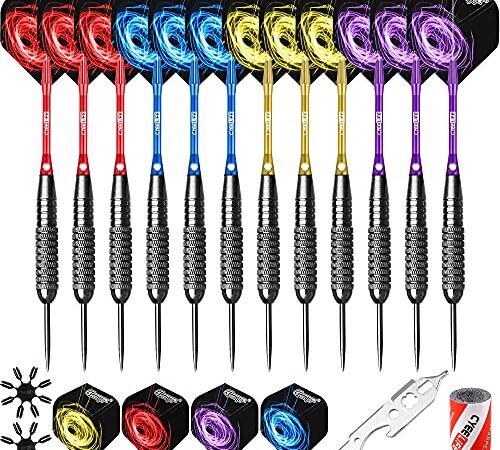 CyeeLife 22g Steel tip Darts,4 Colors Aluminium shafts+Sharpener+Dart Tool+16 Flights,for 4 Beginners House Darts