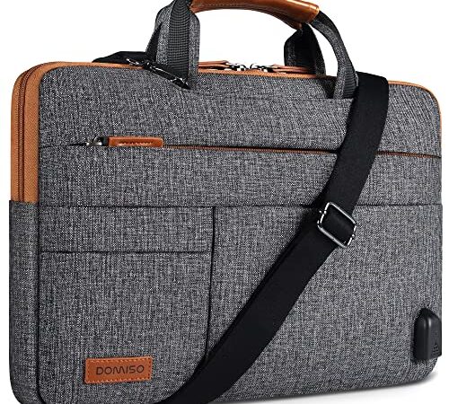 DOMISO 15 Inch Multi-Functional Laptop Sleeve Business Briefcase Messenger Bag with USB Charging Port for 15-15.6" Laptop/Apple/Lenovo IdeaPad/Acer Aspire/HP Envy 15 / Dell XPS 15, Dark Grey