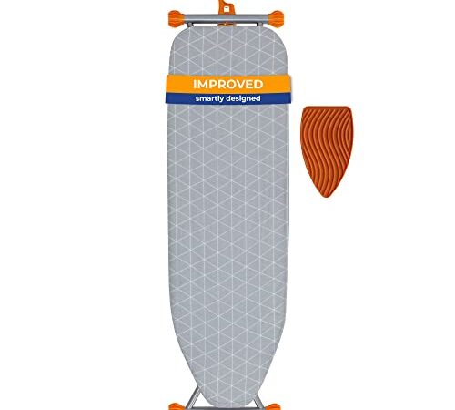 happhom Compact Space Saver Ironing Board with Extra Thick Heavy Duty Padded Cotton Cover, Height Adjustable, Lightweight and Easy Storage with Smart Hanger, for Small Spaces, Laundry Rooms or Dorms