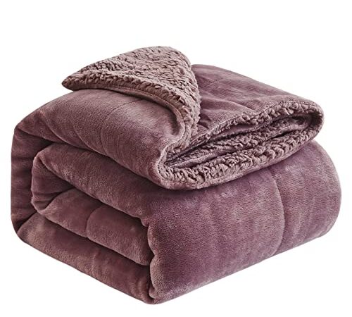 JINGCHENG Sherpa Fleece Throw Blanket Super Soft Plush Warm Reversible Flannel Blanket for Couch Bed (Thick-Purple, Throw(50"x60"))