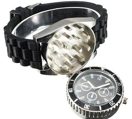 KYHSOM 2-in-1 Grinder Watch, 1.6 inch 2 Pieces Zinc Alloy Watch Grinders Crusher for Men and Women (Black)