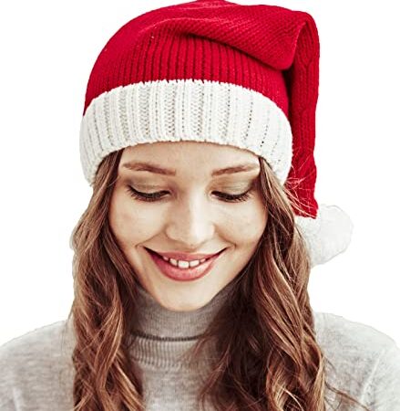 LINOCOUTON Christmas Santa Knit Hat Winter Warmer Thicken Beanie New Year Party Cap Adults Women Men, Red