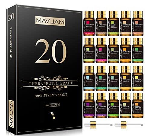 MAYJAM Top 20 Essential Oil Set with Nice Gift Box, 5ML Pure Essential Oils for Diffusers Aromatherapy Soap Candle Making, Beautifully Thoughtful Essential Oils Gift Set for Her