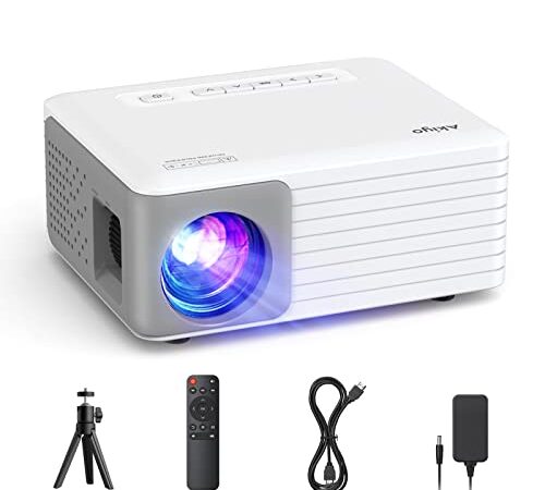 Mini Projector with Projector Stand, 1080P Full HD Supported Portable Projector, AKIYO Phone Projector for Home Theater, Movie, Outdoor, Compatible with iOS/Android/HDMI/USB/TV Stick/PC