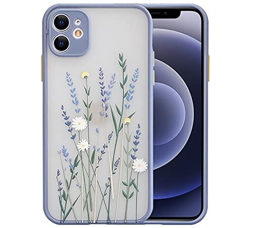 Ownest Compatible with iPhone 12 Case [Not fit iPhone 12 Pro 6.1‘’] for Clear Frosted PC Back 3D Floral Girls Woman and Soft TPU Bumper Silicone Slim Shockproof Case for iPhone 12 6.1''-Purple