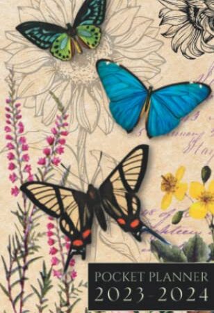 Pocket Planner 2023-2024: Small 2-Year Monthly Agenda for Purse - Vintage Butterfly & Floral Cover