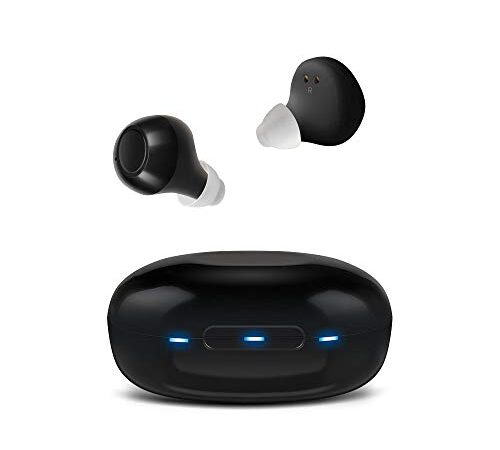 Rechargeable Mini Personal Audio Listening Headphones Upgrade, 2-Pack with Portable USB Charging Box, Black