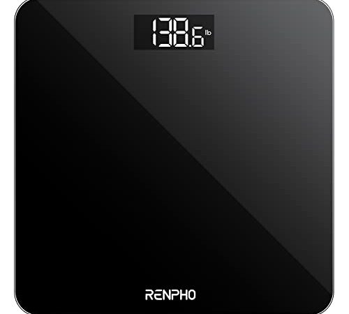 RENPHO Digital Bathroom Scale, Highly Accurate Body Weight Scale with Lighted LED Display, Round Corner Design, 400 lb, Black