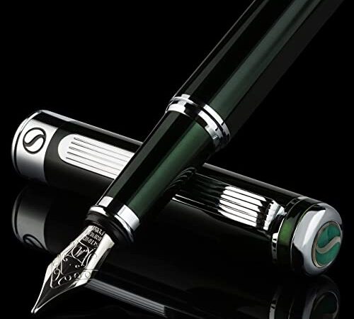 Scriveiner Fountain Pen - Very Dark British Racing Green, Stunning Luxury Pen, Chrome Finish, Schmidt Nib (Medium), Best Pen Gift Set for Men & Women, Professional, Executive, Office, Nice Pens