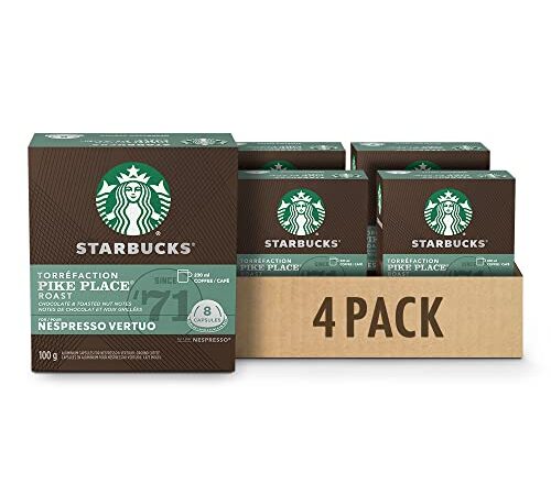 Starbucks By Nespresso Pike Place Roast Coffee Pods, Medium Roast, Nespresso Vertuo Line Compatible Capsules, 4 X 8 Coffee Pods, 32 Count