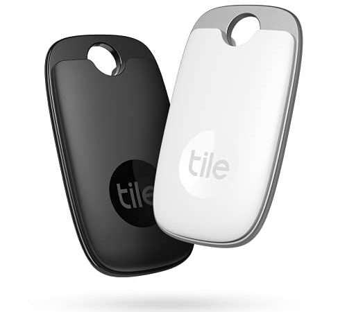 Tile Pro (2022) 2-pack (Black/White). Powerful Bluetooth Tracker, Keys Finder and Item Locator for Keys, Bags, and More; Up to 400 ft Range. Water-resistant. Phone Finder. iOS and Android Compatible.