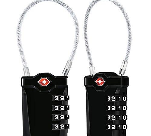 TSA Luggage Locks,[Upgraded Version][2 Pack] Diyife 4-Digit Security Travel Lock Combination Padlocks 14cm Flexible Cable Lock for Travel Suitcase Luggage Bag etc.(Black)