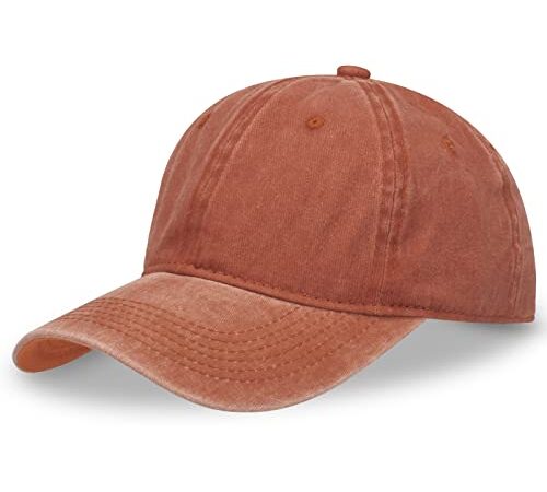 Vintage 100% Cotton Washed Baseball Cap Adjustable Size，Classic Low Profile Plain Retro Unisex Dad Hat(Orange)