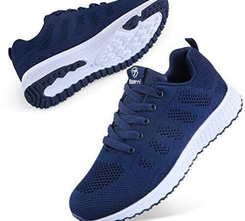 WYSBAOSHU Women's Breathable Running Sneakers Ladies Running Shoes Lightweight Sport Tennis Athletic Gym Shoes Casual Lace Up Trainers Navy Blue 6.5 US